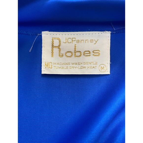 vintage 1970s blue nylon embroidered robe, midi length, 70s loungewear, jcpenney - Picture 9 of 9